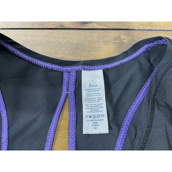 Ivivva by Lululemon Girl’s Cut Out Design Tank Top Size 14 Black Purple - Picture 2 of 7